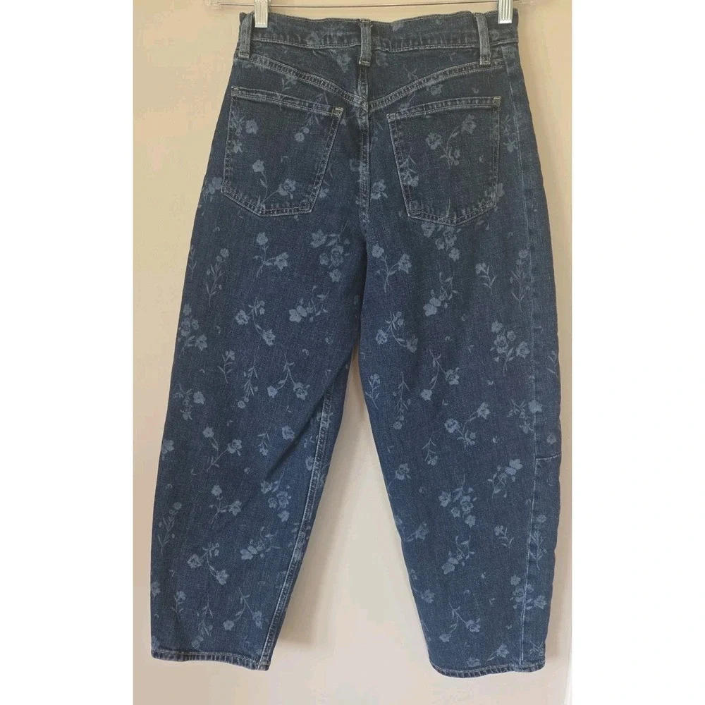 Old Navy High-Waisted Baggy Barrel Ankle Jeans Floral Denim Women's Size 4